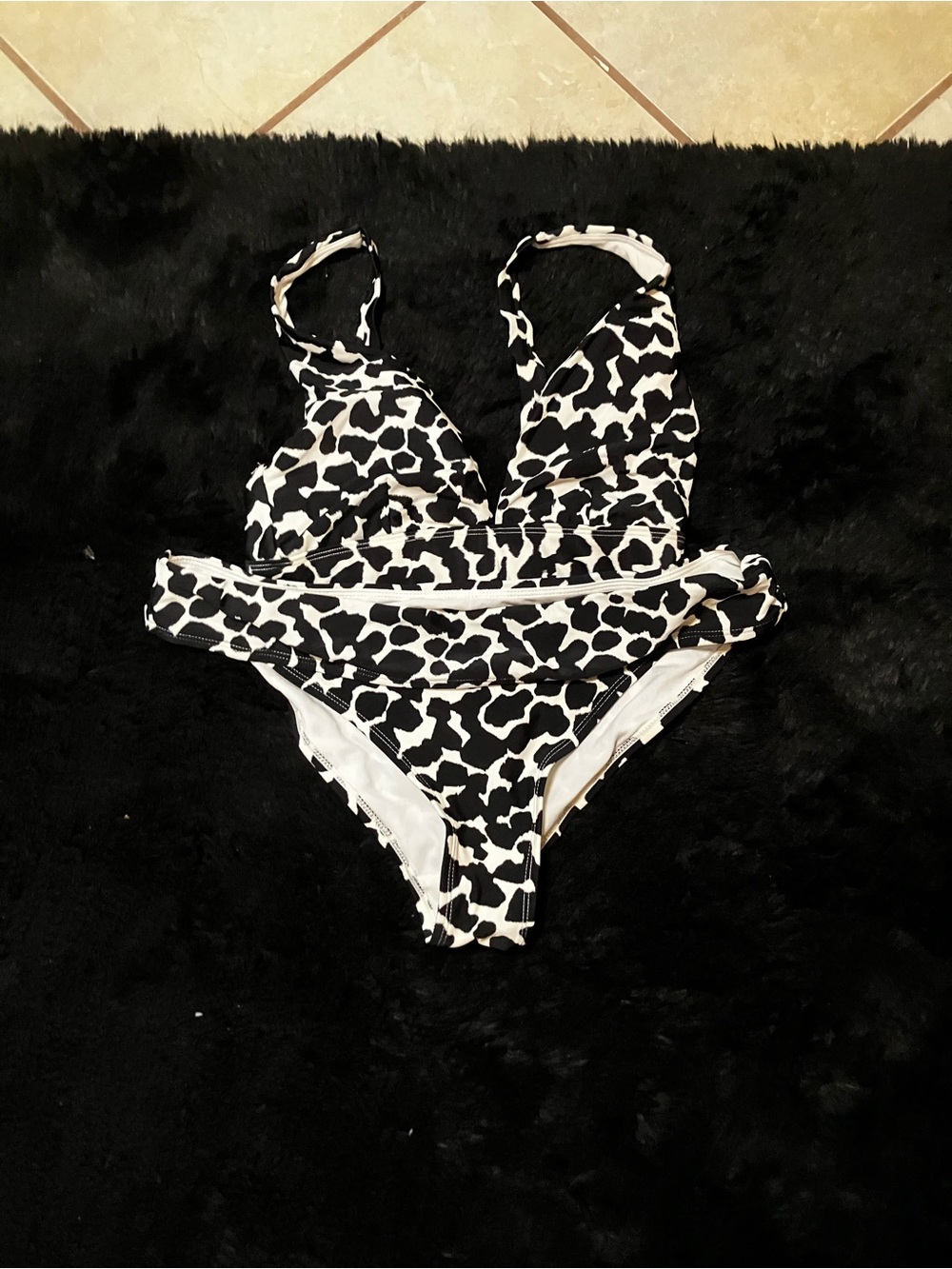 Women's Black & White Cow Print Two-Piece Bikini